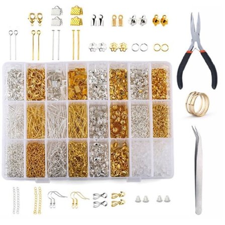 KREA DIY Metallic Jewellery Set til smykkefremstilling - 1 æske med 24 rum