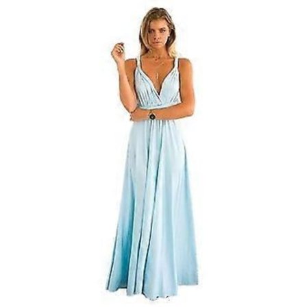 Kvinners Kvelds-Multiway Wrap Brudepike Formell Lang Maxi Konvertibel Kjole (XL Hellblå)
