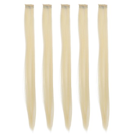 5 stk rett hårklips i lyse farger, 55 cm langt hår extensions for cosplay og fest, beige