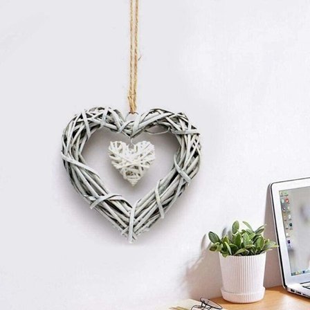 1 stk. Flettet hængende dekorative hjerter hvid, flettet hængende dekorativt hjerte