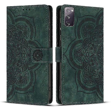 Supererbjudande till lågt pris! Frostat Läderfodral för Mandala Emed Retro Telefon Grön För Samsung Galaxy S20 FE-Glad