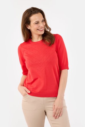 BRANDTEX - Kortærmet Strik - Rød - Strukturmønster