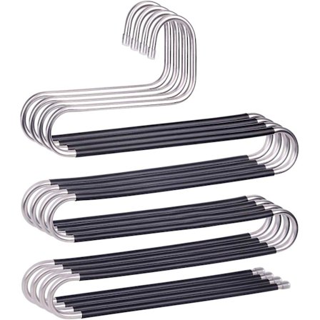 Bukser Bøjler Pladsbesparende Skridsikre 4-pak S-formet Rustfrit Stål Bøjler Skab Opbevaring Organizer Bukser Jeans Tørklæde Hængende Sort (FMY)