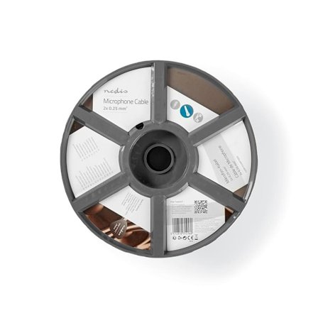 Mikrofon kabel | 2 x 0.25 mm² | Kobber | 100.0 m | Runde | PVC | Sort | Rulle