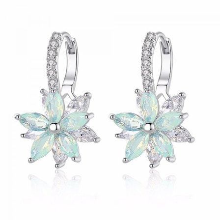 Kvinnliga örhängen Silver örhängen med blomma Cubic Zirconia Crystal Clip