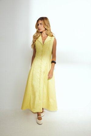 Lydia Tomlinson x NA-KD Robe mi-longue boutonnée en coton - Robes mi-longues - Jaune - EU 32