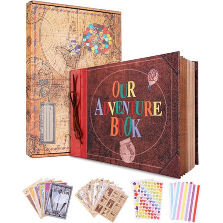 Seikkailukirjamme Leikekirja-albumi 30,2 x 19,3 cm 80 sivua, 3D Retro Kohokuvioitu Kirjain Nahkakansi Kalvo Ylös, Muistokirja Pariskunnille