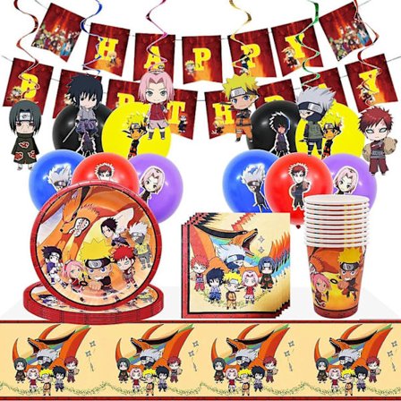 Naruto Birthday Party Flatware Set 60pcs Naruto Theme Birthday Party Supplies,pennant Tablecloths Cake Toppers Flatware Paper Cup For Children To Deco
