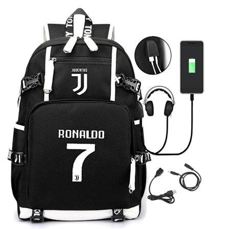 Ronaldo 7 Ryggsäck Barn Ryggsäckar Ryggväska med USB-uttag 1 st