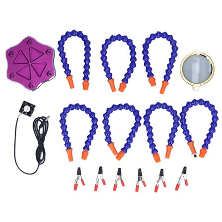 Loddestasjon med hjelpende hånd, 6 fleksible armer, USB-vifte og forstørrelsesglass, aluminiumsbase