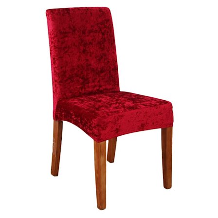 4 stk. knust fløjls spisebordsstolebetræk, strækbare, aftagelige og vaskbare, superbløde, beskyttelse til spisestuestole, boligindretning (mørkerød) 