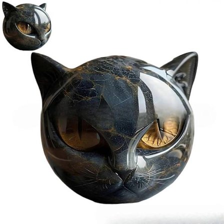 Luksuriøs Svart Katte Skulptur - Elegant Hjemmeinnredning & Gaveklar Kunstgjenstand, Memento for Mini Liten Katt, Figur Utskåret Healing, 