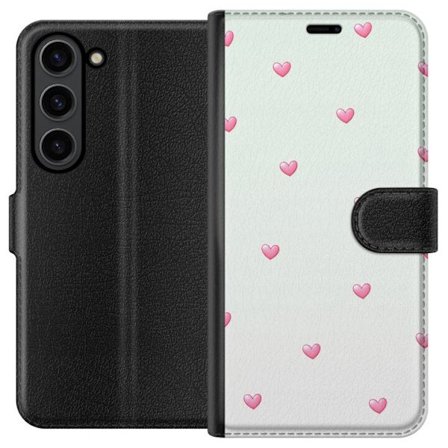 Kompatibel Tegnebogsetui til Samsung Samsung Galaxy S24+ Minimalistisk mønster med lyserøde hjerter på en lysegrå baggrund, sødt og enkelt design