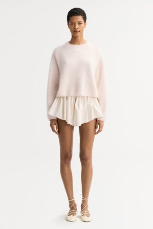 Soft Goat - Brushed crewneck - Women cashmere sweater - M - Powder