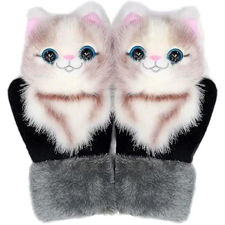 /EA/Vinter tegneseriehansker Tykke varme skihansker med dyremotiv Julegave til barn kvinner Katt