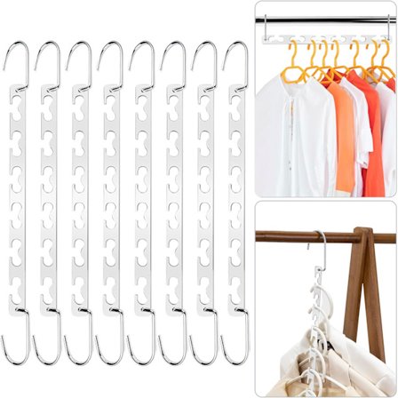 8 kpl tilaa säästävä henkari, käytännöllinen ja kestävä ruostumattomasta teräksestä valmistettu monitoimihenkari