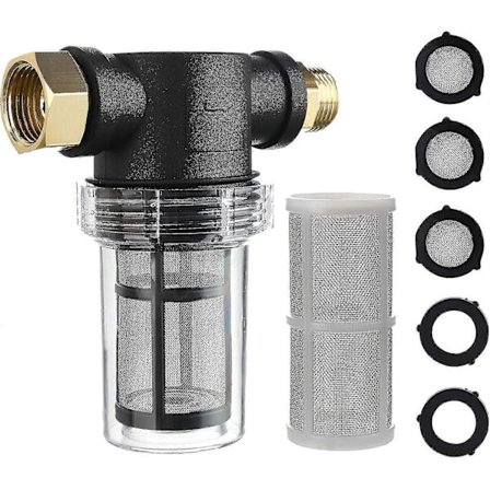 Hageslangefilter for høytrykksvasker vanninntak, sediment inline-filter, 40 mesh-skjerm, ekstra 100 mesh