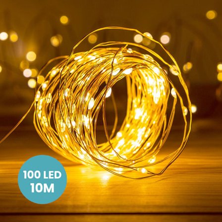 {hw} Gull LED-lyskjede med 100 varmhvite mikro-LED, 10M - Egnet for juledekorasjoner