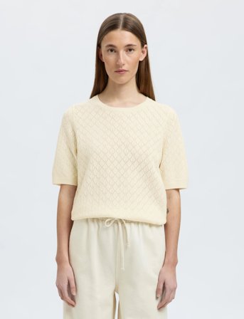 Selected Slfhelen 2/4 Knit O-Neck - Cream - XL