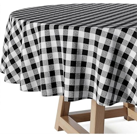 Rund Buffelrutig Duk, 100% Bomull, Rustik Bondgårdsstil Duk Matbord och Köksdekoration, Svart/Vit, 60 x 60_qcx