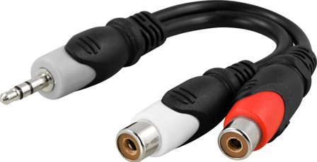 OEM Lydkabel, Minijack 3,5mm - 2 x RCA hun 20 cm.