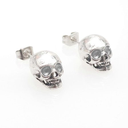 Punk Skull Stud Örhängen Silver Svart Rock Öronpiercing Örhänge Vintage Dödskalle för Huvud Post Örhänge Stud för P