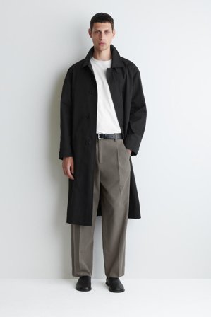 COS Men's Cotton Twill Straight Leg Pleated Trousers in Beige