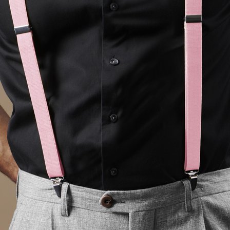 Bretele înguste roz pentru bărbați - Bretele cu clips