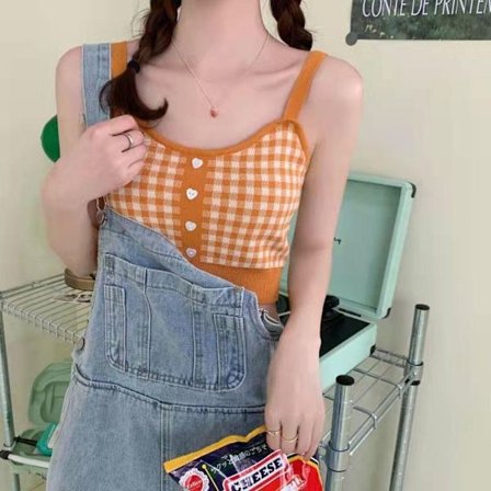 Linne för dam stickad ärmlös rem GUL