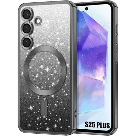 Skyddsfodral för Samsung Galaxy S25 Plus (S25+) Silikon med Magnetiskt Cirkle - Glittrande Svart