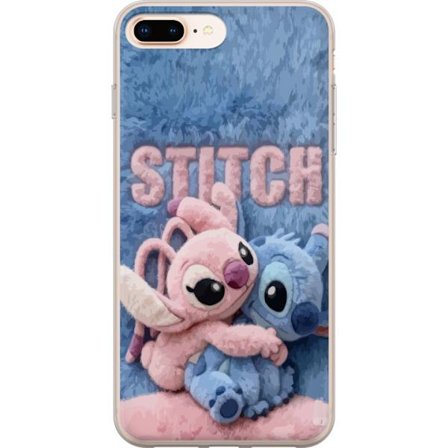 Kompatibelt Mobilskal till Apple Apple iPhone 8 Plus Söta fluffiga Stitch och Angel kramas på ett mjukt pälsigt underlag med pastellfärger som ska