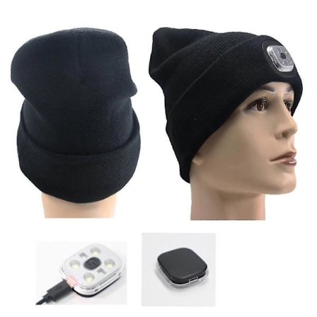 LED-Mössa med Lampa, USB Uppladdningsbar Vinterstickad Mössa med Lampa, Pannlampsmössa Presenter till Män