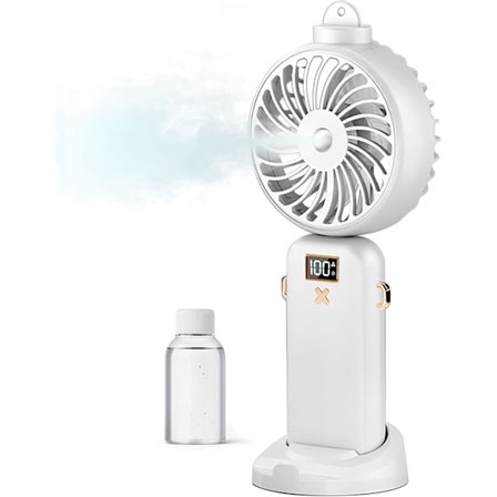 Bærbar Vifte, Mini Håndholdt Vifte med Vannspray 3000mAh Oppladbart Batteridrevet Dusjvifte med 5 Hastigheter, 90° Sammenleggbar