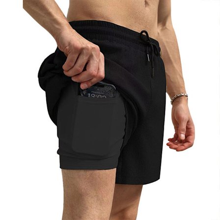 Herr 2 i 1 löparshorts sport shorts med foder