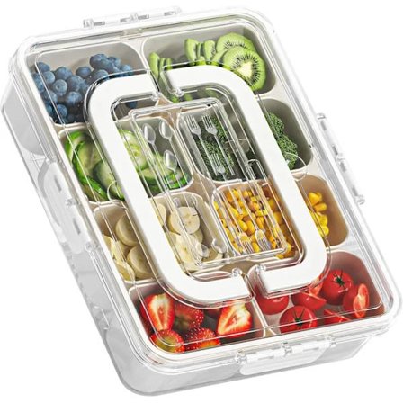 Delad Snacksbricka med Lock och Handtag, Portabel Snacksbox, Transparent Godisförvaringsorganisatör