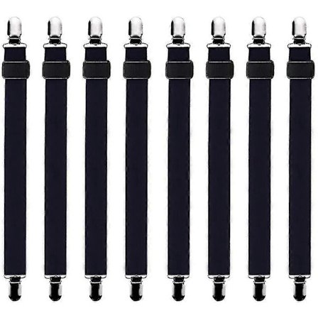 8 st (30 cm till 120 cm) Justerbara lakanhållare, justerbara spännare, passar alla sängar och madrasser, svart