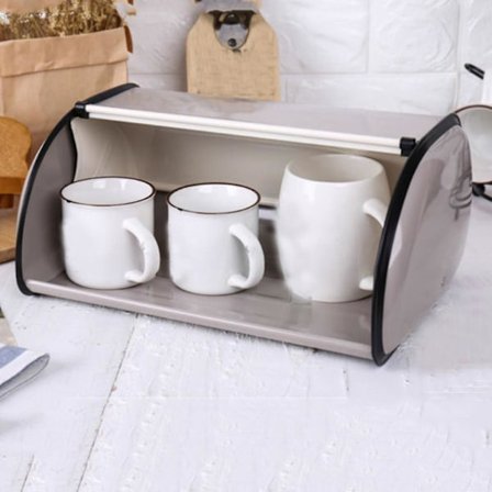 Grå Brødboks Benkeplate Brødoppbevaringsboks Metall Brødboks Matbeholder