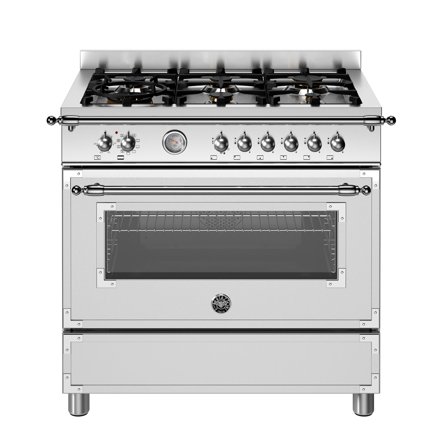 Bertazzoni HER96L1EXT Heritage Gaskomfur 90 cm med enkelovn og 6 brændere, rustfrit stål | KitchenOne