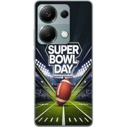 Yhteensopiva Puhelinkuori Xiaomi Redmi Note 13 Pro 4G Super Bowl Day juliste, jossa amerikkalainen jalkapallo valaistuksella varustetulla areenalla dr