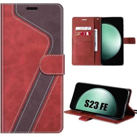 Etui til Samsung Galaxy S23 FE, splejset mønster PU-læder stødsikkert beskyttelsescover rød-brun (ikke til S23) Rödbrun