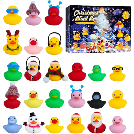 Ankan adventtikalenteri, 24 päivän joulukalenteri, jossa on 24 kumiankan kylpylelua, joulukalenterin koristeet