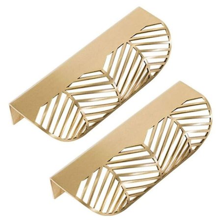 Bladformet skuffegreb i messing til møbeldør, skuffegreb til skab