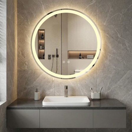 COSTWAY LED Peili Kylpyhuoneeseen 60 x 60 cm Säädettävällä Kirkkaudella, Muistitoiminto, Huurtumaton Toiminto, Makuuhuoneen Eteiseen