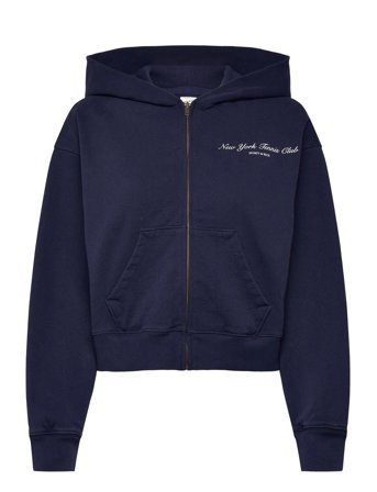 Sporty & Rich Ny Tennis Club Cropped Zip Hoodie - Navy - XS