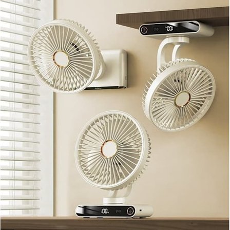 5-nopeuksinen pöytätuuletin ja kattotuuletin – 2000 mAh ladattava, oskilloiva, yövalolla