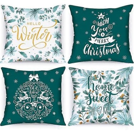 # Sett med 4 juleputetrekk 45 x 45 cm (Teal), God Jul #