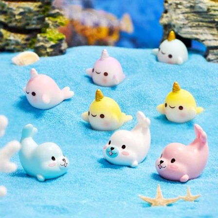 14 st miniatyr marina djurstatyer liten enhörning valharts marina djurstaty miniatyr sjölejon för älvträdgård mikrolandskap A