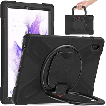SKALO Samsung Tab S7 FE Ekstra stødsikker Armor 360 håndtag/stativ Cover -. Sort