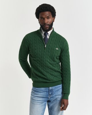 GANT - Kabelstrikket genser med half-zip til herre forest green