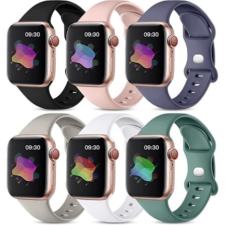 6-pakningsbånd kompatible med Apple Watch-bånd 38/40/41/42 mm kvinner menn, myke silikon vanntette sportsreimer erstatningsarmbånd for